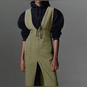ZARA BNWT GREEN CORDUROY PINAFORE DRESS SZ SMALL